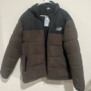 New Balance Men's Brown and Black Quilted Puffer Jacket with Hood